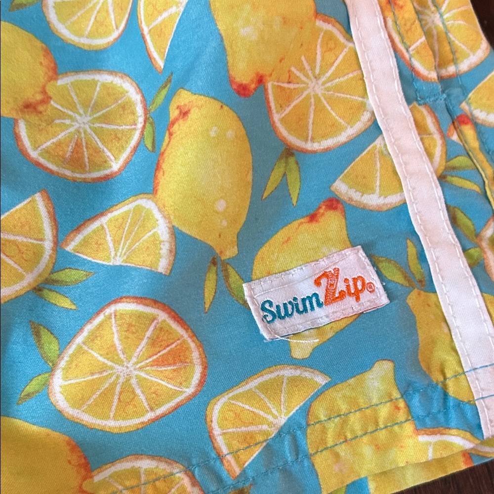 SwimZip 4T Boys Swim Trunks and Rash-guard Set, Lemons, Zipper Shirt, Swim Set - Picture 4 of 6